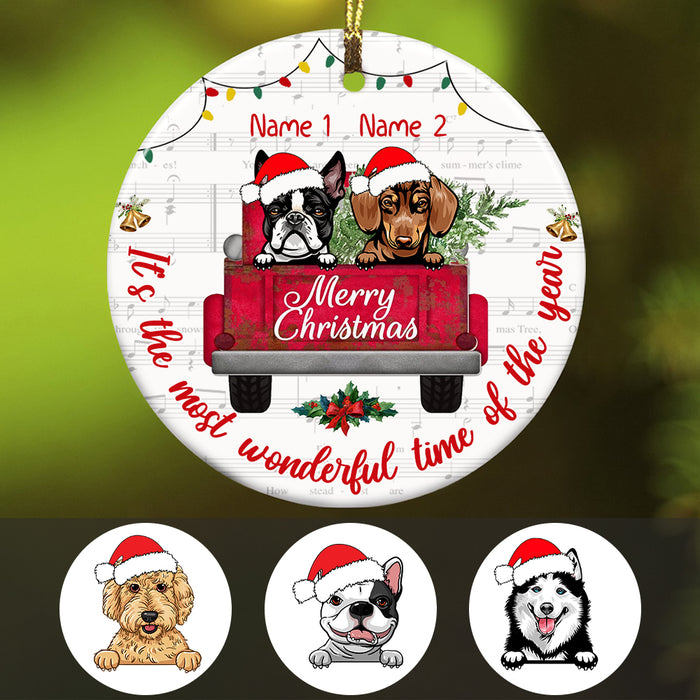 Personalized Dog Red Truck Christmas Circle Ornament SB64 87O34 1