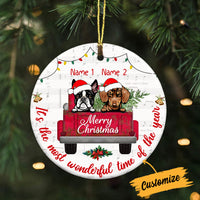 Personalized Dog Red Truck Christmas Circle Ornament SB64 87O34 thumb 1