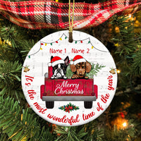 Personalized Dog Red Truck Christmas Circle Ornament SB64 87O34 thumb 1