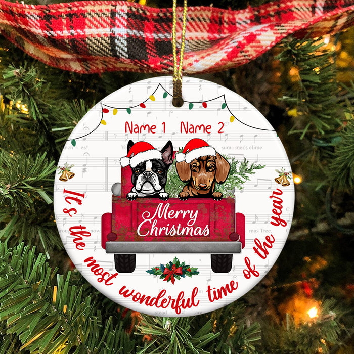 Personalized Dog Red Truck Christmas Circle Ornament SB64 87O34 1