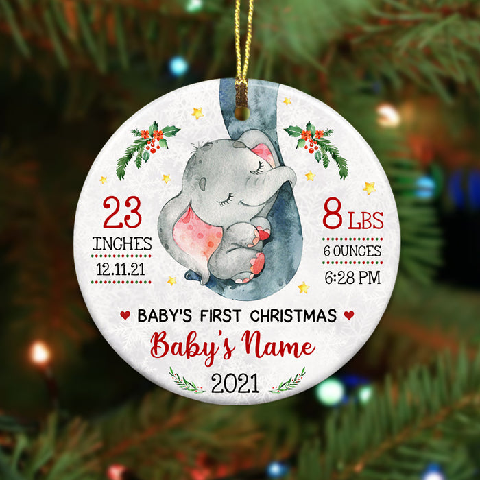 Personalized Elephant Baby First Christmas Circle Ornament SB61 67O57 1