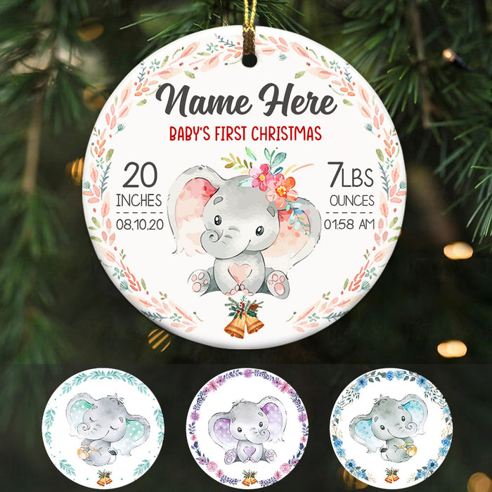 Personalized Elephant Baby First Christmas Circle Ornament SB62 73O58 1