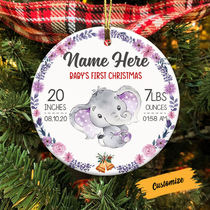 Personalized Elephant Baby First Christmas Circle Ornament SB62 73O58 1