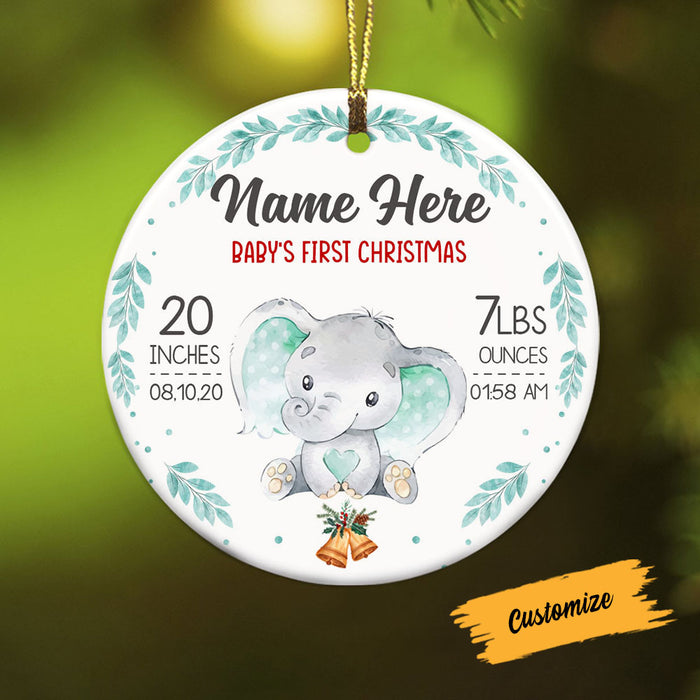 Personalized Elephant Baby First Christmas Circle Ornament SB62 73O58 1