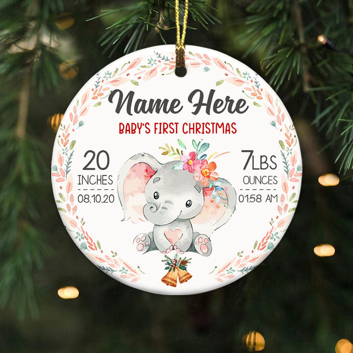 Personalized Elephant Baby First Christmas Circle Ornament SB62 73O58 1