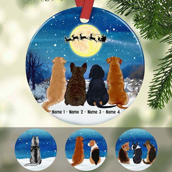 Personalized Dog Christmas Watching Santa Circle Ornament SB66 81O53 1