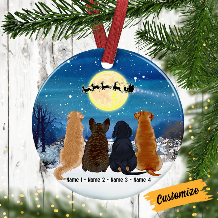 Personalized Dog Christmas Watching Santa Circle Ornament SB66 81O53 1