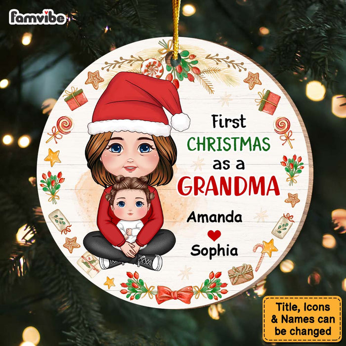 Personalized Gift First Christmas As A Grandma Circle Ornament 30401 1