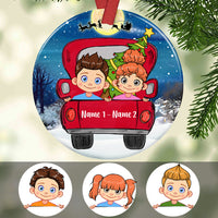 Personalized Kid Mom Dad Grandma Grandpa Red Truck Circle Ornament SB64 81O34 thumb 1