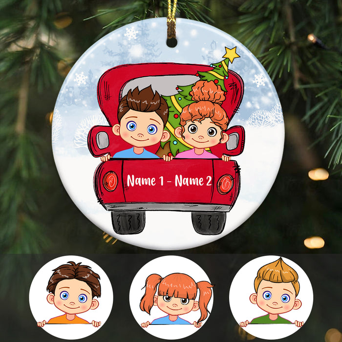 Personalized Kid Mom Dad Grandma Grandpa Red Truck Circle Ornament SB64 81O34 1