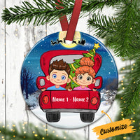 Personalized Kid Mom Dad Grandma Grandpa Red Truck Circle Ornament SB64 81O34 thumb 1