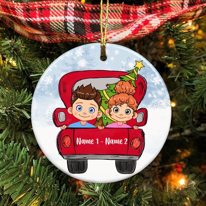 Personalized Kid Mom Dad Grandma Grandpa Red Truck Circle Ornament SB64 81O34 1