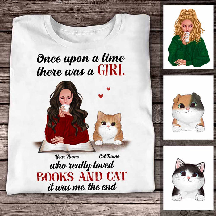 Personalized Girl Loves Books And Cats T Shirt SB83 85O58 1