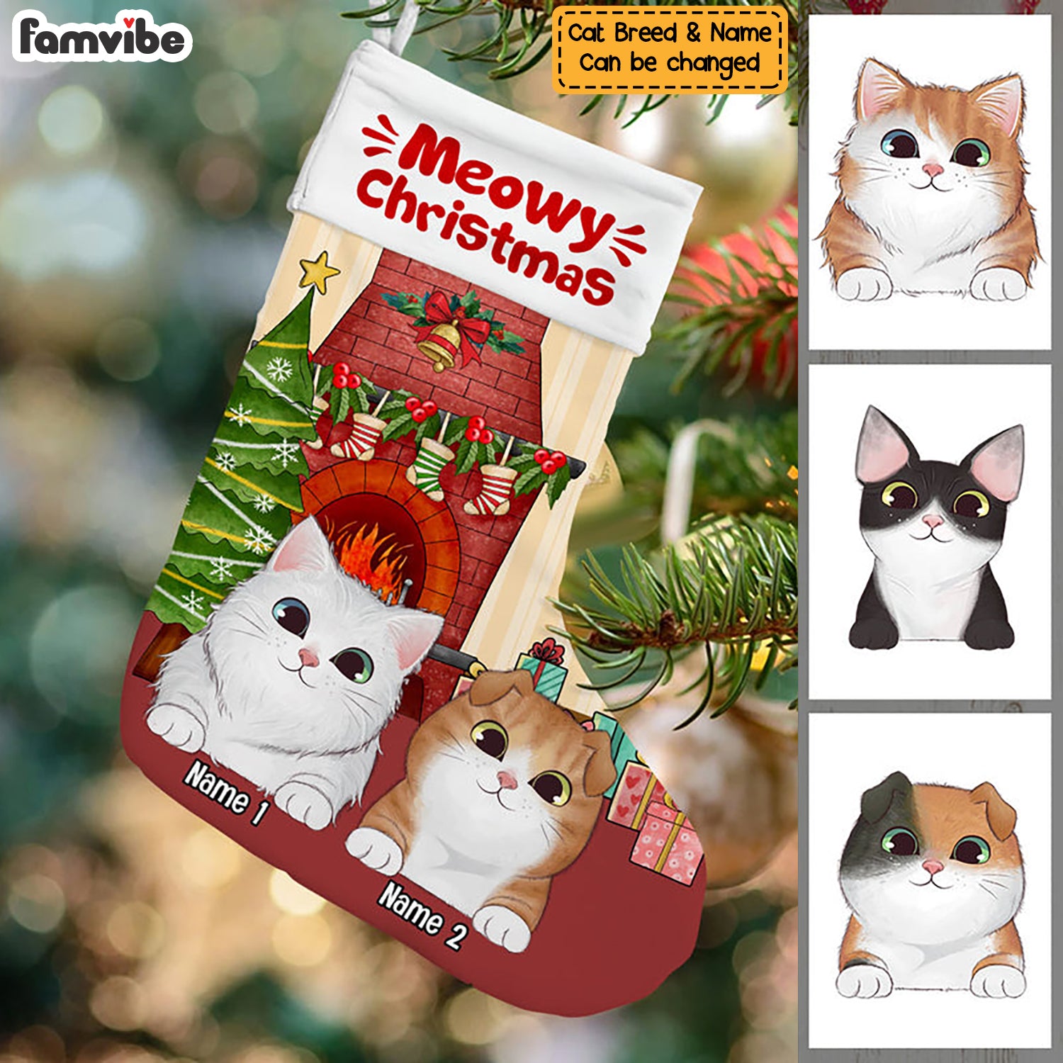 Personalized Cat Meowy Christmas Stocking SB101 24O53