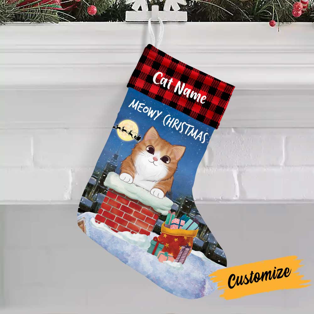 Personalized Cat Christmas Chimney Stocking SB102 24O34