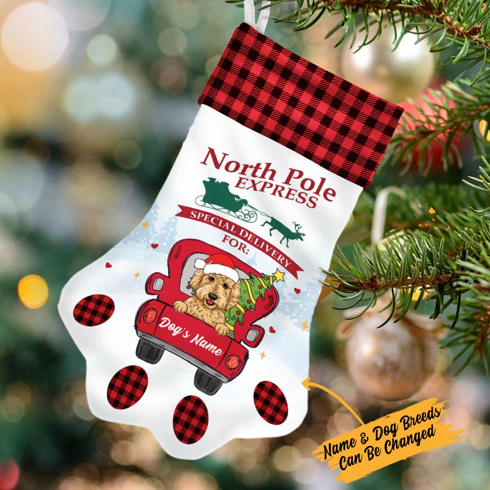 Personalized Dog Red Truck Christmas Paw Stocking SB101 87O57