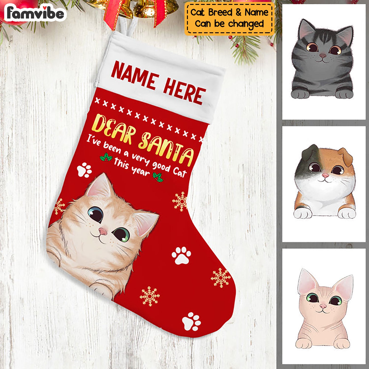 Personalized Cat Christmas Dear Santa Stocking SB102 87O47