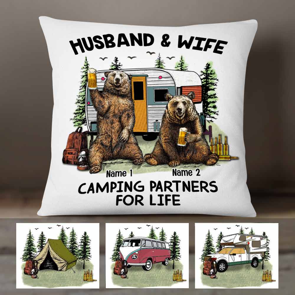 Personalized Couple Bear Husband Wife Camping Pillow JN151 81O58