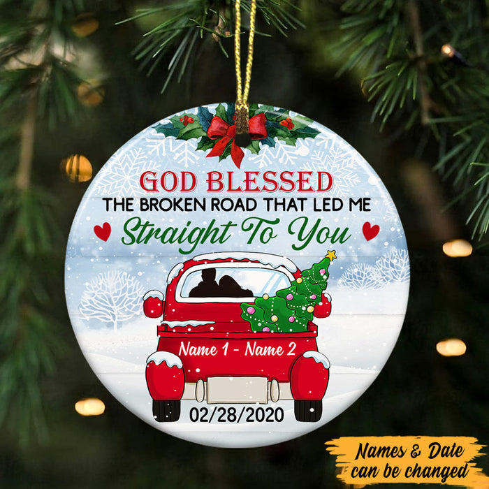 Personalized Couple Red Truck Christmas Circle Ornament SB141 87O47 1