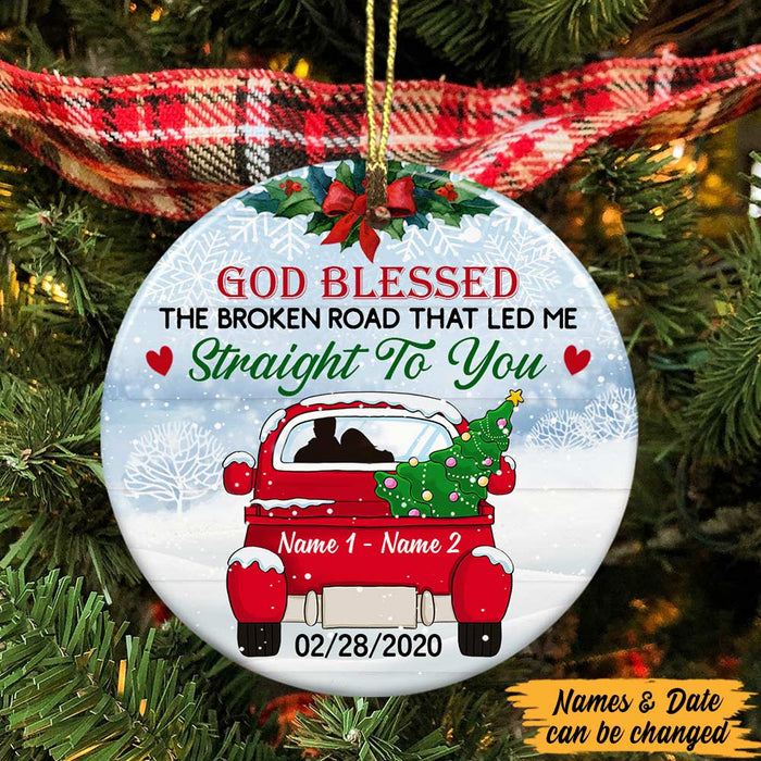 Personalized Couple Red Truck Christmas Circle Ornament SB141 87O47 1