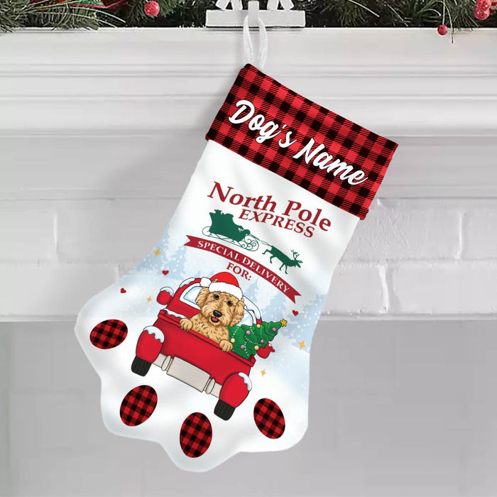 Personalized Dog Red Truck Christmas Paw Stocking SB154 87O57 1