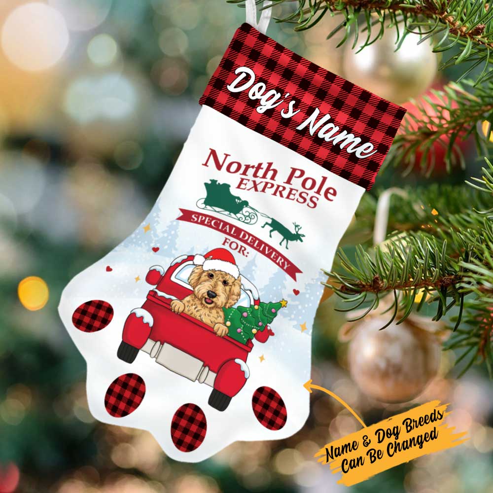 Personalized Dog Red Truck Christmas Paw Stocking SB154 87O57