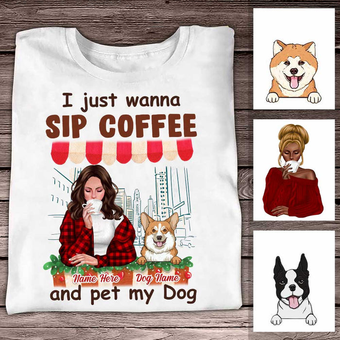 Personalized Sip Coffee And Pet My Dog T Shirt SB181 23O34 1