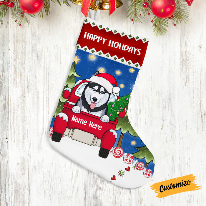 Personalized Dog Red Truck Christmas Stocking SB183 87O53 1