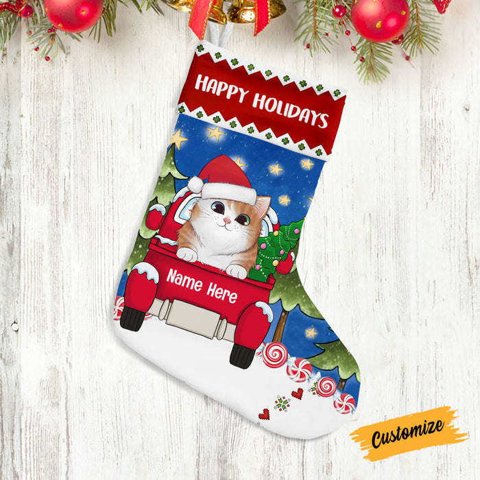Personalized Cat Red Truck Christmas Stocking SB182 87O53 1