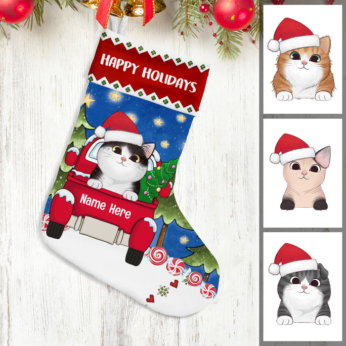 Personalized Cat Red Truck Christmas Stocking SB182 87O53 1