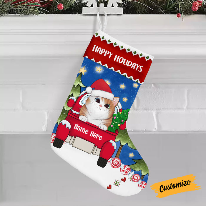 Personalized Cat Red Truck Christmas Stocking SB182 87O53 1