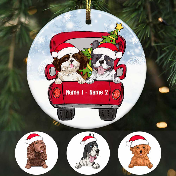 Personalized Dog Red Truck Christmas Circle Ornament SB221 81O34 1