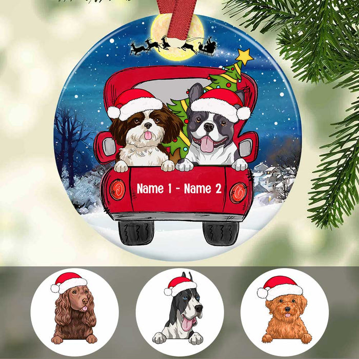 Personalized Dog Red Truck Christmas Circle Ornament SB221 81O34 1