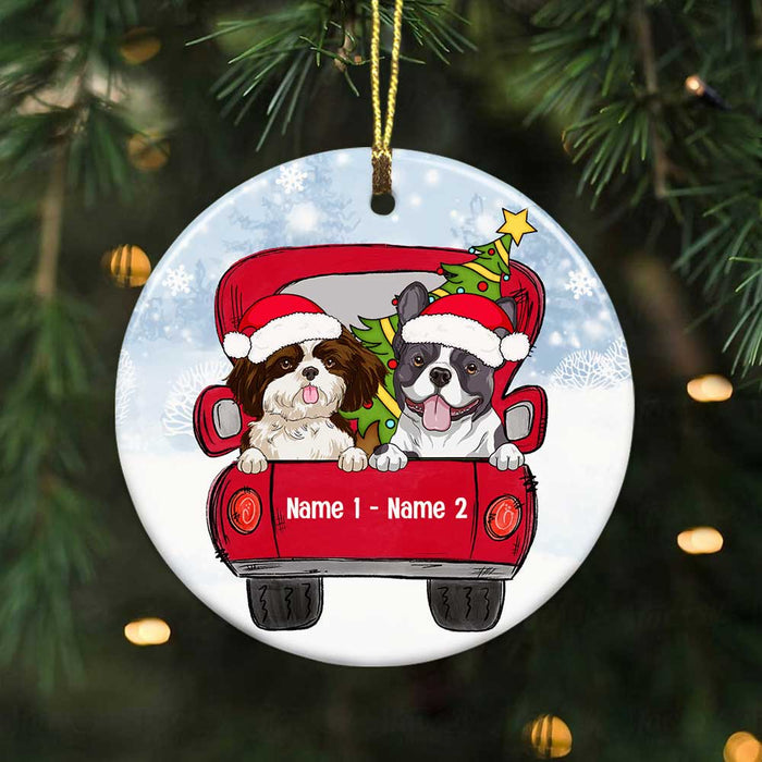 Personalized Dog Red Truck Christmas Circle Ornament SB221 81O34 1