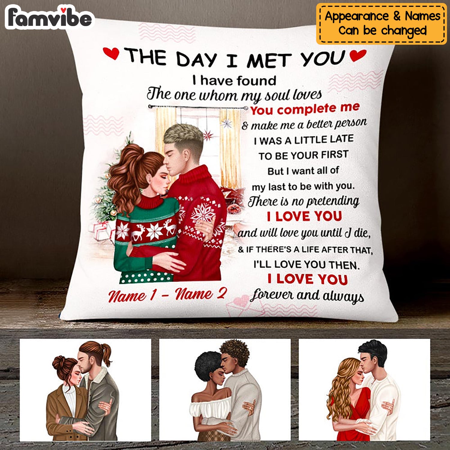 Personalized Christmas Couple Pillow OB112 26O47 (Insert Included)