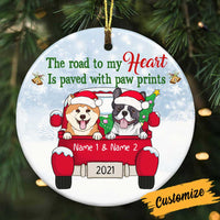 Personalized Dog Red Truck Christmas Circle Ornament OB111 87O34 thumb 1