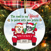 Personalized Dog Red Truck Christmas Circle Ornament OB111 87O34 thumb 1