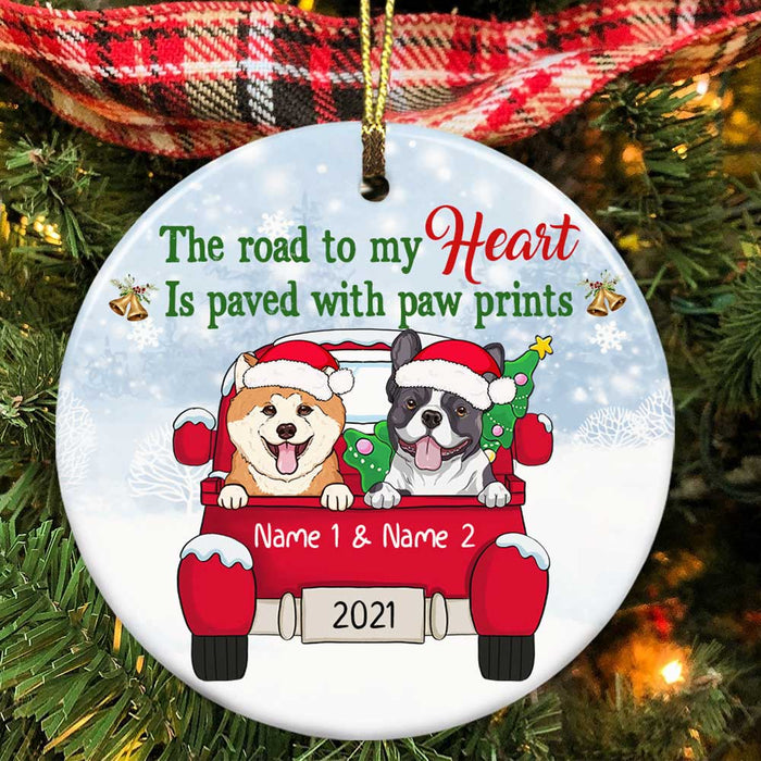 Personalized Dog Red Truck Christmas Circle Ornament OB111 87O34 1