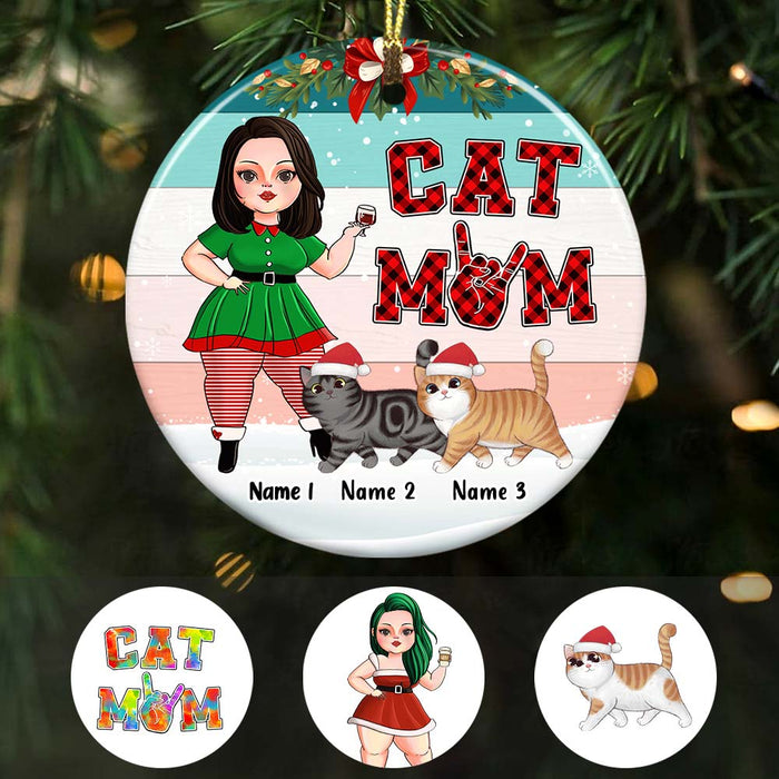 Personalized Cat Mom Christmas Circle Ornament OB132 95O47 1
