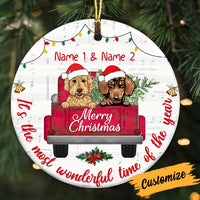 Personalized Dog Red Truck Christmas Circle Ornament OB122 87O34 thumb 1