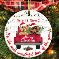 Personalized Dog Red Truck Christmas Circle Ornament OB122 87O34 thumb 1