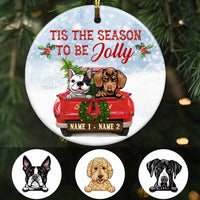 Personalized Dog Red Truck Jolly Christmas Circle Ornament OB121 87O58 thumb 1