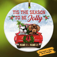 Personalized Dog Red Truck Jolly Christmas Circle Ornament OB121 87O58 thumb 1