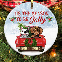 Personalized Dog Red Truck Jolly Christmas Circle Ornament OB121 87O58 thumb 1