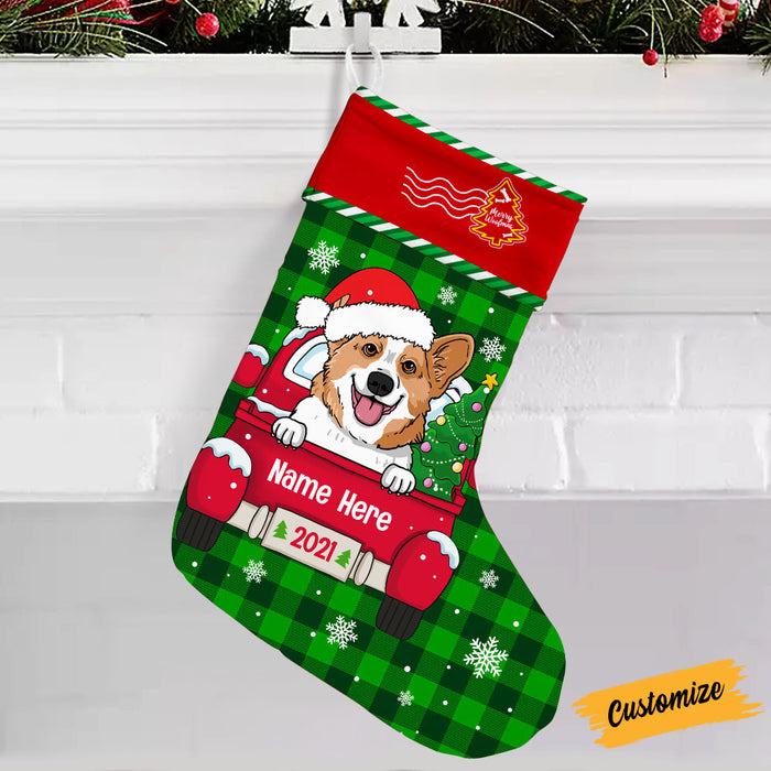 Personalized Dog Red Truck Christmas Stocking OB132 87O53 1