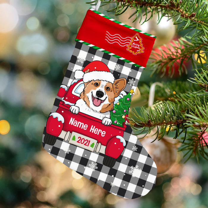 Personalized Dog Red Truck Christmas Stocking OB132 87O53 1