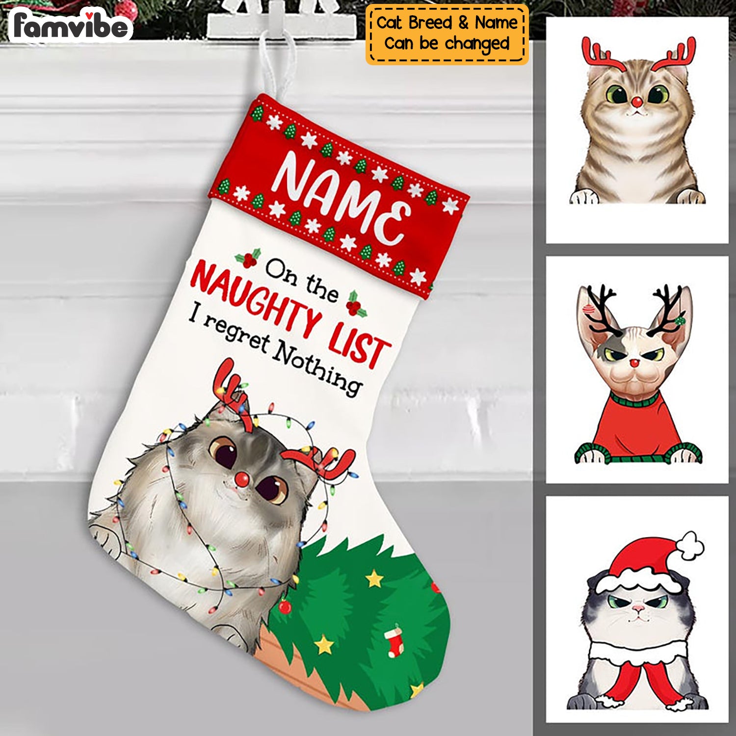 Personalized Cat Naughty List Christmas Stocking OB211 95O47