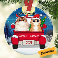 Personalized Cat Christmas Red Truck Circle Ornament OB201 81O34 thumb 1