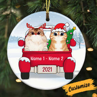 Personalized Cat Christmas Red Truck Circle Ornament OB201 81O34 thumb 1
