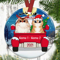 Personalized Cat Christmas Red Truck Circle Ornament OB201 81O34 thumb 1